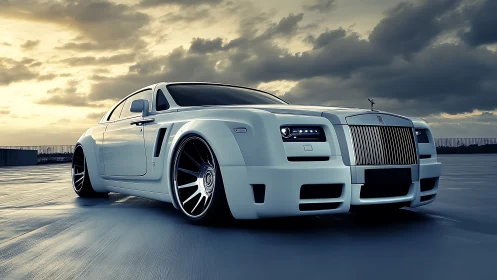 Low-slung luxury coupe rendered in cool twilight tones.