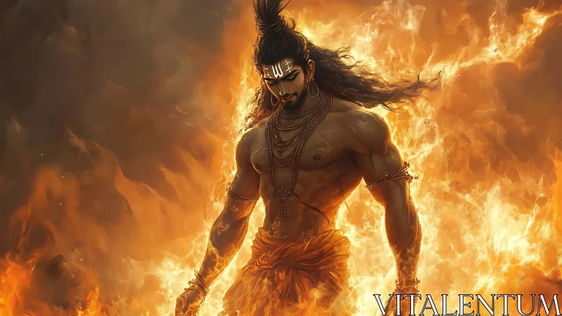 Mythic fire warrior in infernal vortex with dynamic lighting.