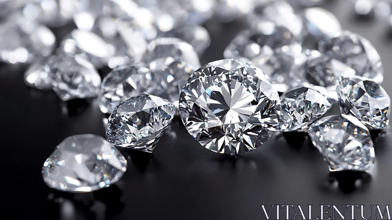 Brilliant cut diamonds sparkle vividly on a sleek black surface