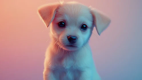 Small light-colored puppy against gradient studio backdrop.