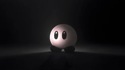 Lonely pink cartoon character in dark minimalist 3D render.