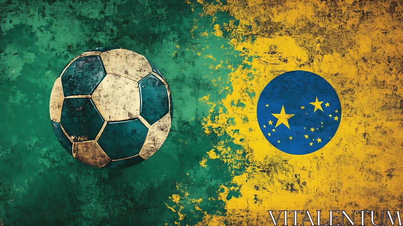 Weathered green soccer ball and distressed flag art.