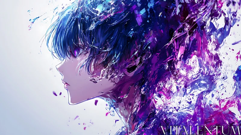 Shattered neon portrait dissolves into fluid cosmic color.