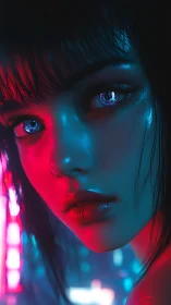 Cyberpunk close-up portrait under magenta cyan rim lighting