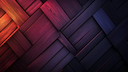 Abstract geometric wood pattern with vibrant gradient lighting.