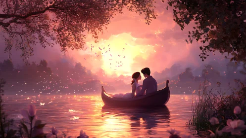 Two Hearts Drift Through Golden Sunset.