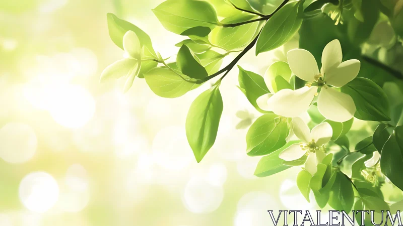 Spring sunlight whispers through blooming citrus leaves