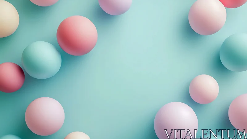 Soft pastel spheres float over turquoise ground in 3D space