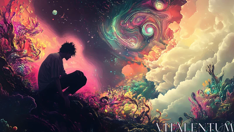 Cosmic daydreamer listens closely to galaxies made of paint