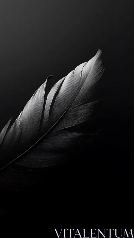 Monochrome feather macro with high-contrast rim lighting and fine barbs
