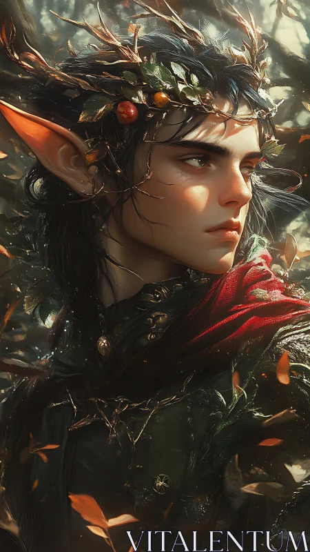 Forest elf guardian bathed in autumn light and quiet magic.