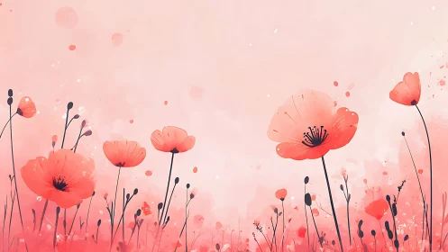 Ethereal Poppy Field in Soft Coral and Blush Tones.