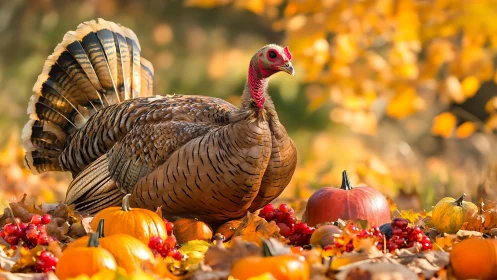 Wild turkey in autumn harvest still life, shallow depth of field