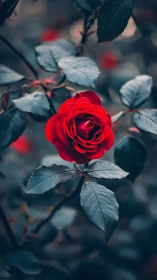 Vibrant Red Rose Blooms Among Softly Blurred Foliage.
