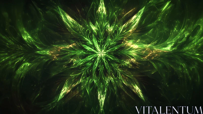 Emerald starbloom exploding into swirling cosmic foliage.