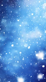 Snow particles drift across a blue, softly glowing sky