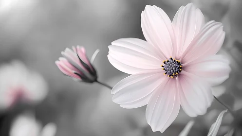 Pink cosmos flower with selective color and blurred background
