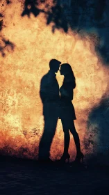 Silhouetted Romance: Contrasting Figures Against Luminous Decay.