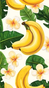 Tropical banana clusters with frangipani floral accents pattern.
