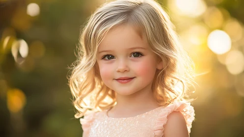 Young child in soft-focus portrait with warm golden lighting