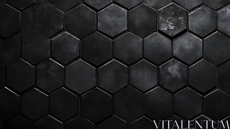 Dark hexagonal tiled surface with subtle reflective texture.