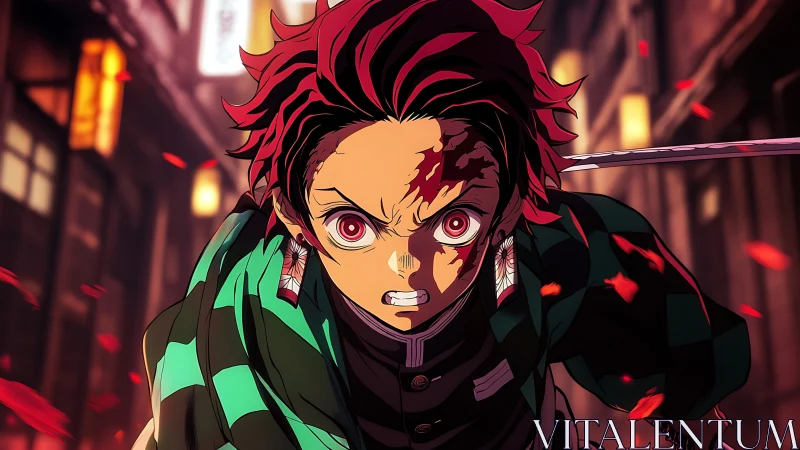 Dynamic anime swordsman lunges forward with intense motion blur