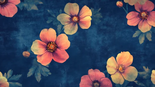 Vintage Floral Garden Against Deep Indigo.