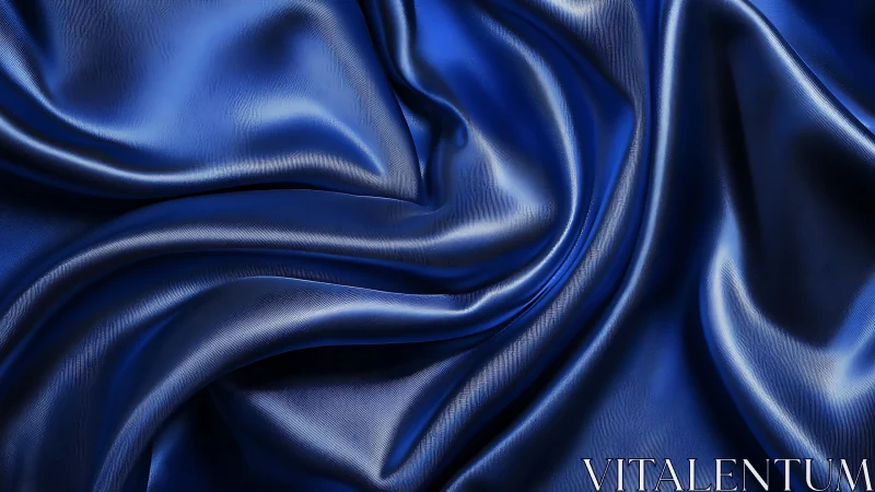 Blue Silk Fabric Close-Up with Flowing Folds.