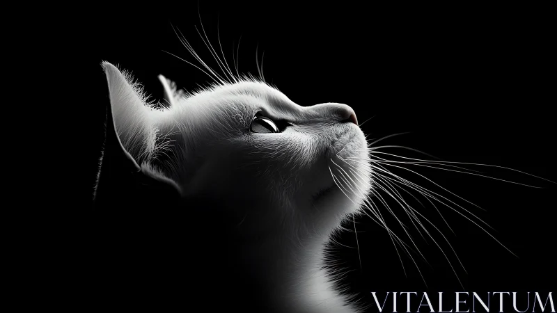 A Cat Gazing Upward in Striking Black and White