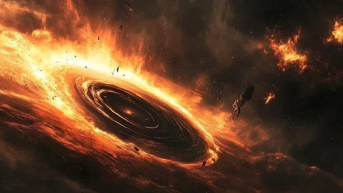 Blazing cosmic vortex swirls with radiant, otherworldly fire