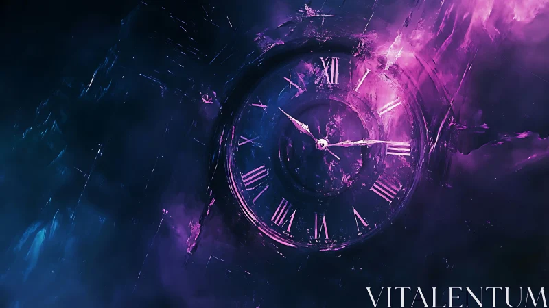 Chronometric vortex clock in luminous violet nebular field.