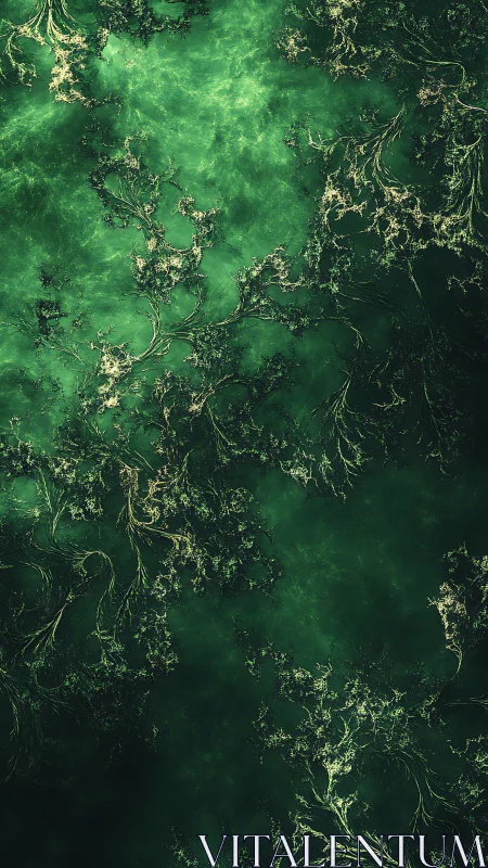 Green fractal branches over deep swirling background.