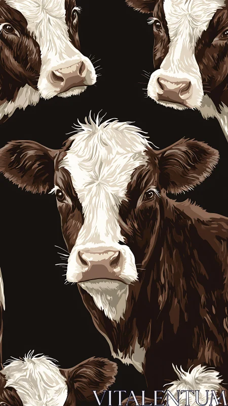 Curious cow portraits form a bold rustic pattern design