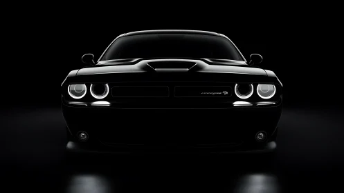 Powerful muscle car emerges from darkness in dramatic light