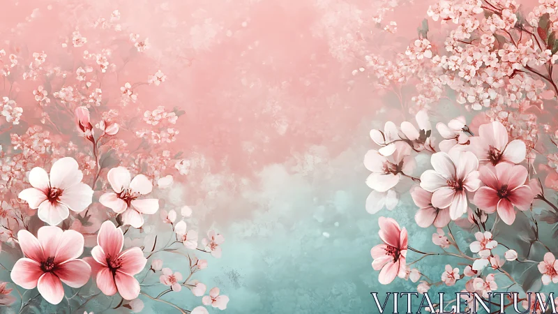 Pink Blossoms Cascade Through Dreamlike Botanical Realm.