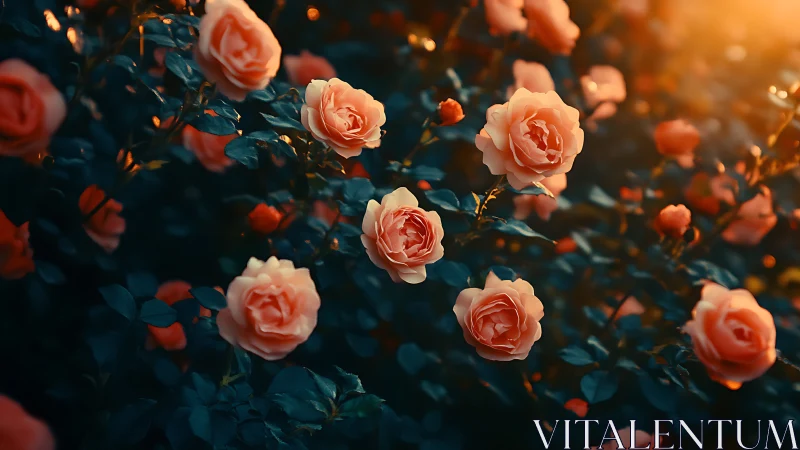 Apricot Dreams Dancing: Golden Hour Rose Garden Magic.