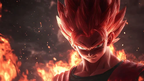 Fiery warrior stands strong in glowing ember light.