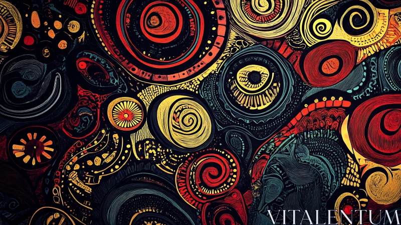 Digital painting spiral orbits with concentric radial patterning.