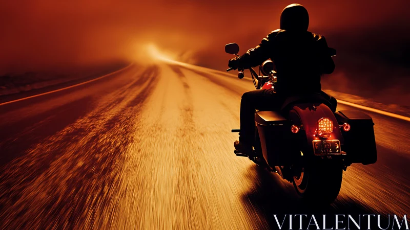 Sunset highway ride into a glowing unknown horizon.