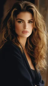 Elegant woman in soft light exudes calm, timeless poise.