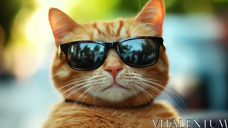 Orange Tabby Cat Wearing Sunglasses.