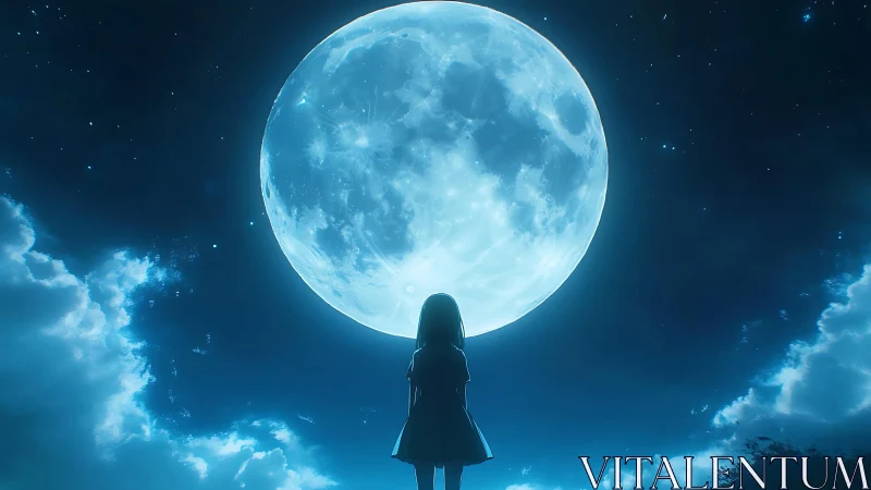 Moonlit dreamer beneath a colossal silver nightlight.