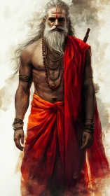 Muscular ascetic elder rendered in high-contrast digital brushwork