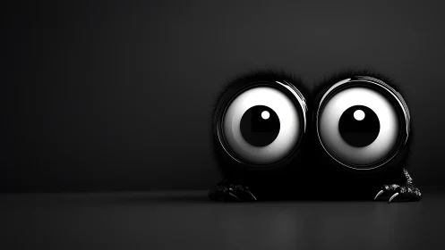 Huge-eyed furry creature in moody minimalist darkness.
