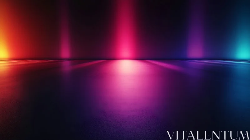 Neon hush on a mirror floor of color-soaked silence.