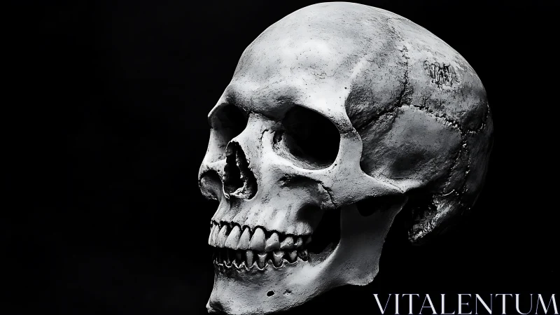 Human skull study emerges from darkness in stark contrast