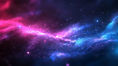 Bicolor cosmic nebula rendered as luminous digital particle field