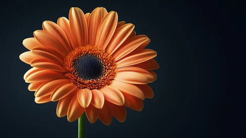 Orange Gerbera Daisy with Fibrous Petals and Dark Disk Florets.