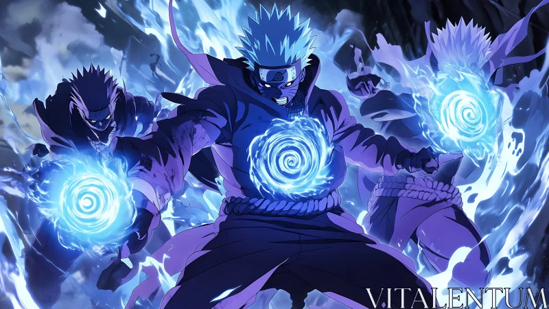 Blue energy warriors unleash spiraling chakra storm