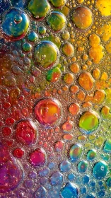 Macro rainbow bubbles forming vivid abstract texture.